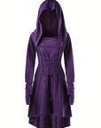 Women’s Medieval Lace Up Halloween Movie Costume Dress | Hooded Long Sleeve 0