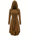 Women’s Medieval Lace Up Halloween Movie Costume Dress | Hooded Long Sleeve 1