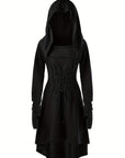 Women’s Medieval Lace Up Halloween Movie Costume Dress | Hooded Long Sleeve 5