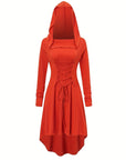 Women’s Medieval Lace Up Halloween Movie Costume Dress | Hooded Long Sleeve 7