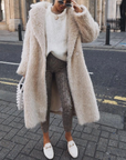 Women's Mid-Length Faux Fur Jacket with Oversized Fit and Open Front Design 0