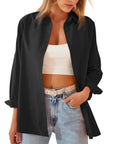 Women's Oversized Button-Down Shirt with Rolled Sleeves – Casual Long Sleeve Top in Lightweight Cotton-Blend 1