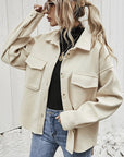 Women's Oversized Wool Blend Jacket with Button Front and Chest Flap Pockets - Stylish Winter Coat 2
