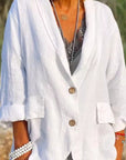 Women's Relaxed Fit Linen Jacket with V-Neck and 3/4 Sleeves – Casual Hip Length Outerwear 0