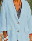 Women's Relaxed Fit Linen Jacket with V-Neck and 3/4 Sleeves – Casual Hip Length Outerwear 1