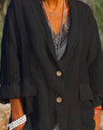 Women's Relaxed Fit Linen Jacket with V-Neck and 3/4 Sleeves – Casual Hip Length Outerwear 2