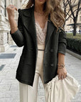 Women’s Tailored Double-Breasted Jacket with Ribbed Texture and Lapel Collar 0