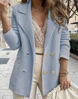 Women’s Tailored Double-Breasted Jacket with Ribbed Texture and Lapel Collar 2