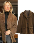 Women's Vintage Brown Leather Suede Jacket – Demi-Season Autumn Winter Outerwear 0