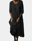 Womens Vintage Midi Dress with Elbow Sleeves in Cotton-Linen Blend 1