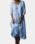 Womens Vintage Midi Dress with Elbow Sleeves in Cotton-Linen Blend 3