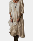 Womens Vintage Midi Dress with Elbow Sleeves in Cotton-Linen Blend 4