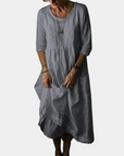 Womens Vintage Midi Dress with Elbow Sleeves in Cotton-Linen Blend 5