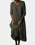 Womens Vintage Midi Dress with Elbow Sleeves in Cotton-Linen Blend 6