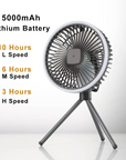 Tragbarer Campingventilator mit LED-Licht und wiederaufladbarem Akku