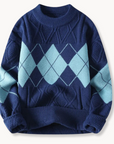 GeoKnit Textured Pullover-Sweaters-Blue-S-EdelmannandCo.