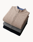 Kingston Merino Wool Zip-Through Sweater-Sweaters-Beige-S-EdelmannandCo.