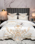RoyalPlume – Egyptian Cotton Duvet Cover Set with Sophisticated Peacock-Inspired Pattern