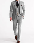 Men's Tweed Tuxedo Suit Gray Size M Wool - Elegant Wedding Suit-5