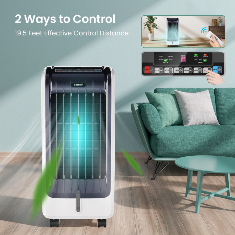 110V Portable Cooling Evaporative Fan with 3-Speed and 8H Timer Function 4
