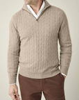 Cable Knit Cashmere Quarter Zip Sweater