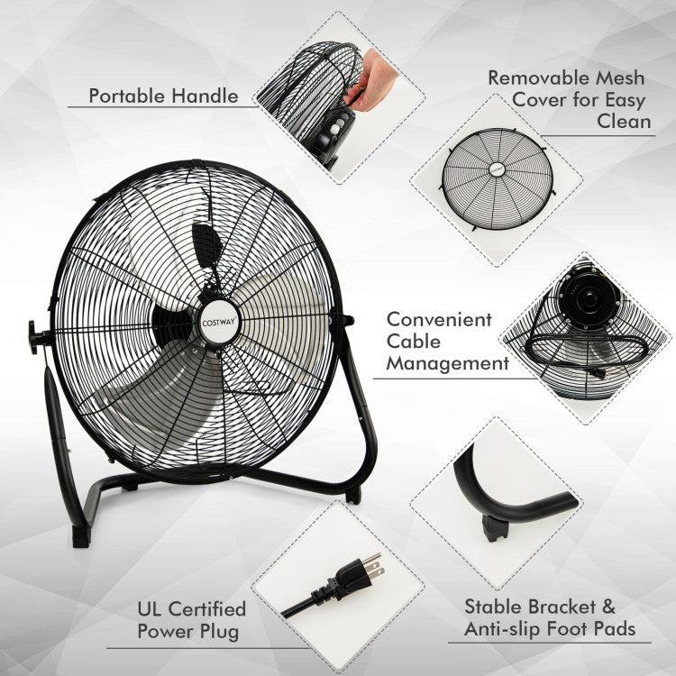 20 Inch High-Velocity Floor Fan with 3 Wind Speeds 4