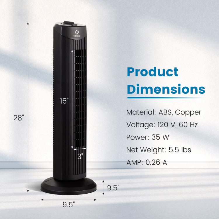 35W 28 Inch Quiet Bladeless Oscillating Tower Fan 2