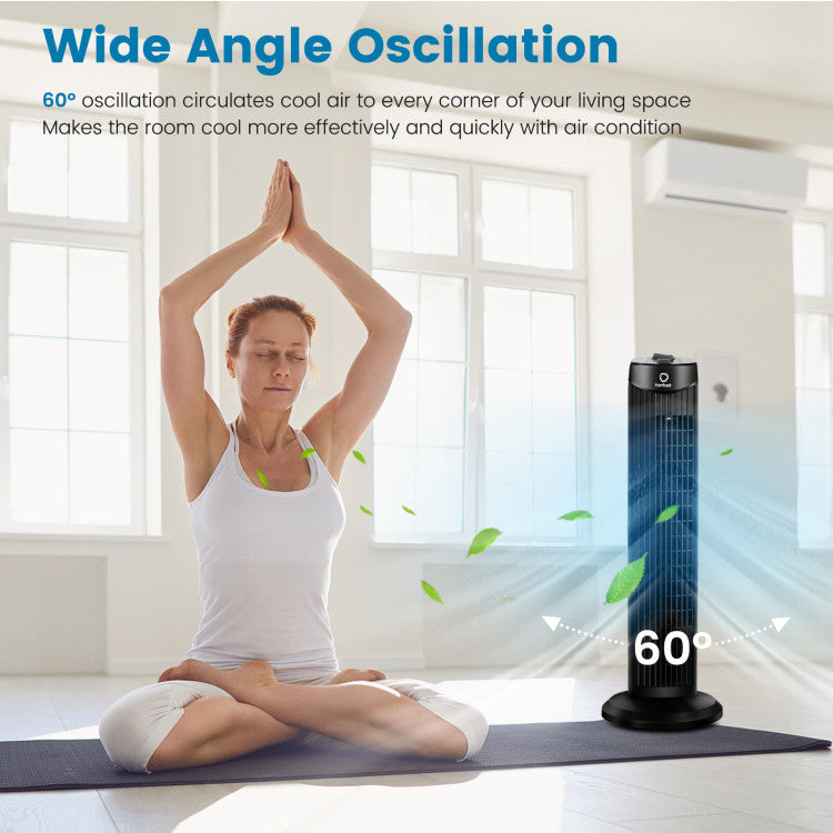 35W 28 Inch Quiet Bladeless Oscillating Tower Fan 6