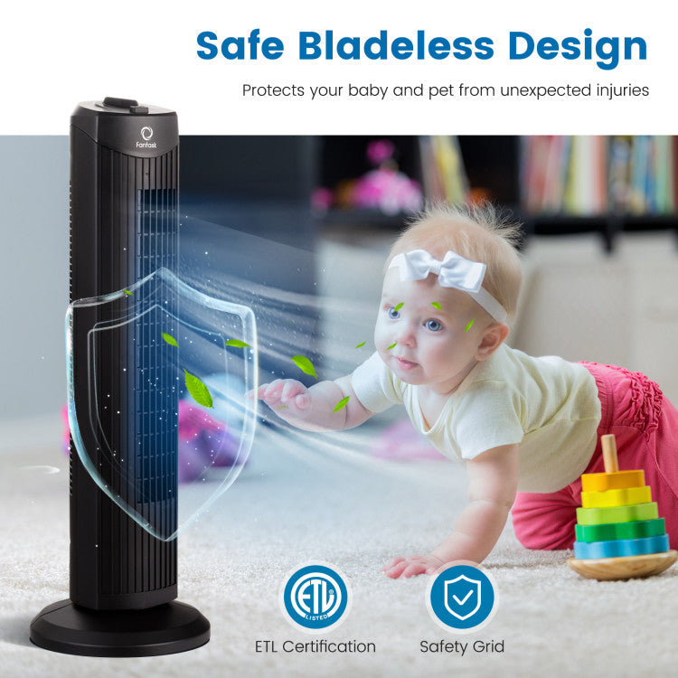 35W 28 Inch Quiet Bladeless Oscillating Tower Fan 7