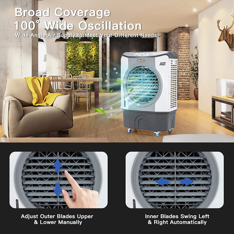 4-in-1 Industrial Evaporative Air Cooler Fan with 12 Gallon Tank and Wheels 2