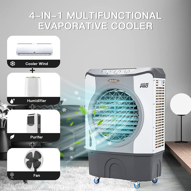 4-in-1 Industrial Evaporative Air Cooler Fan with 12 Gallon Tank and Wheels 3