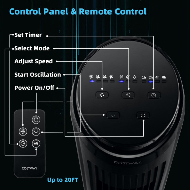 40 Inch Tower Fan with Remote 75˚ Oscillating Fan with 3 Wind Modes and 4 Wind Speeds 4