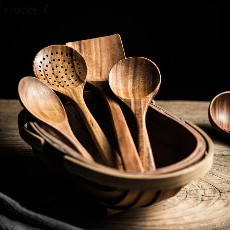 5-Piece Kitchen Utensil Set – Sustainable Teak Cooking Tools with Ergonomic Design 4