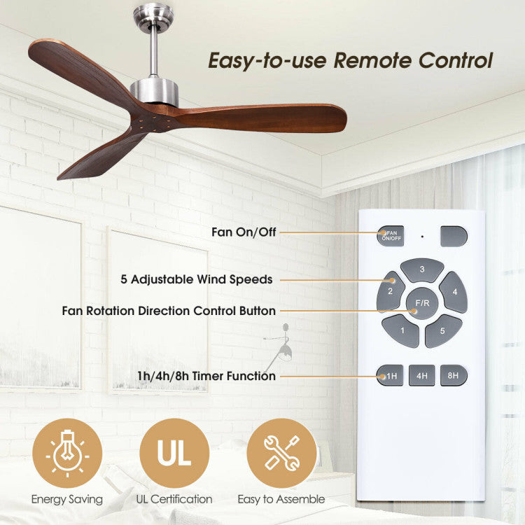 52 Inch Modern Brushed Nickel Finish Ceiling Fan with Remote Control 4