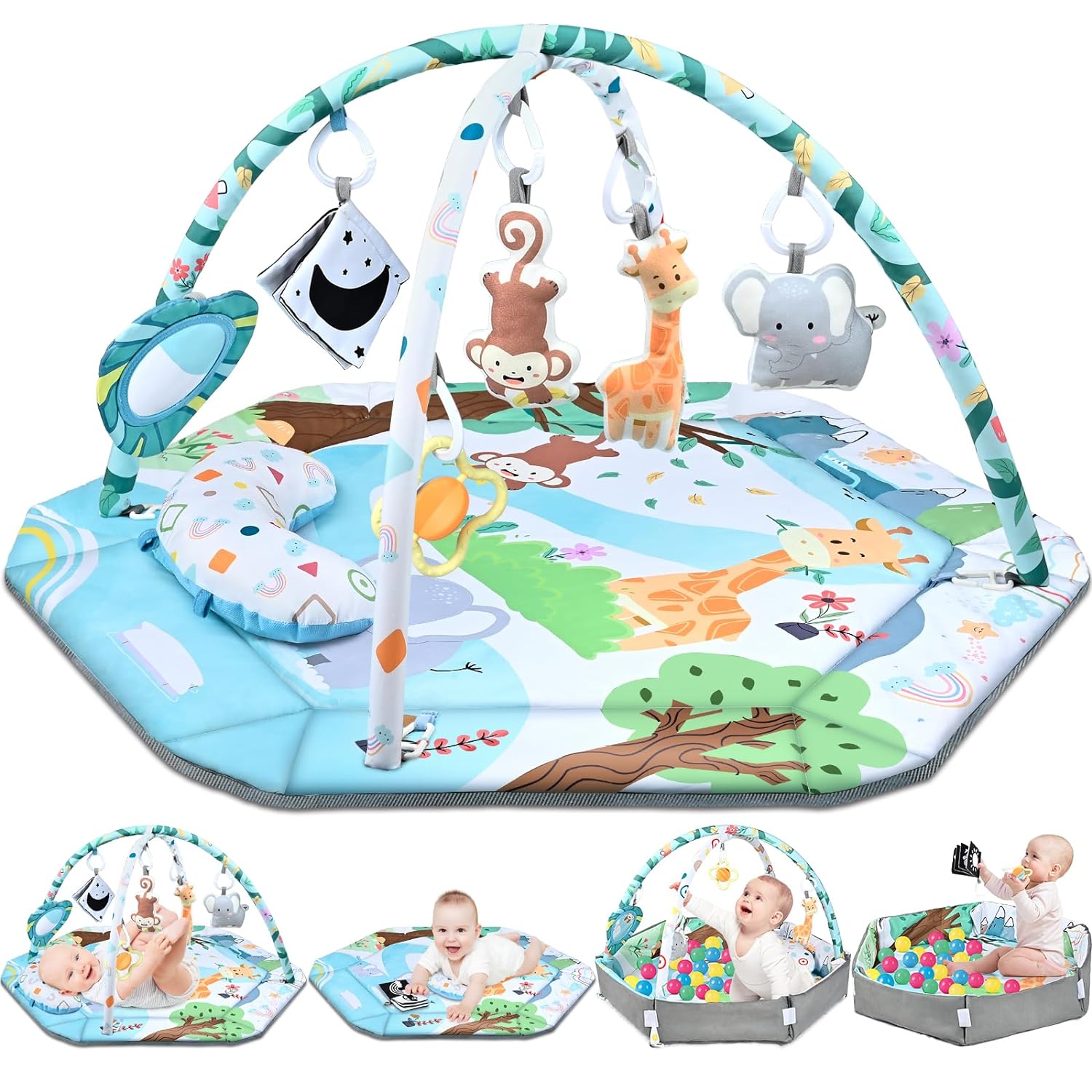 8-in-1 Baby Play Mat with 6 Detachable Sensory Toys – Soft Foam Play Mat for Early Development 1