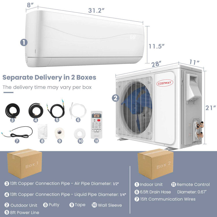 9000 BTU 17 SEER2 208-230V Ductless Mini Split Air Conditioner and Heater 1
