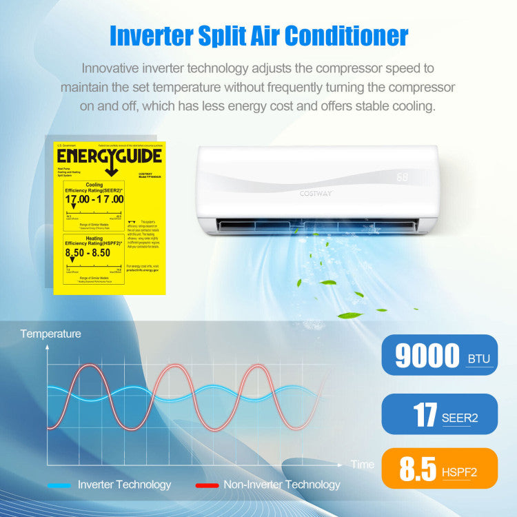 9000 BTU 17 SEER2 208-230V Ductless Mini Split Air Conditioner and Heater 2