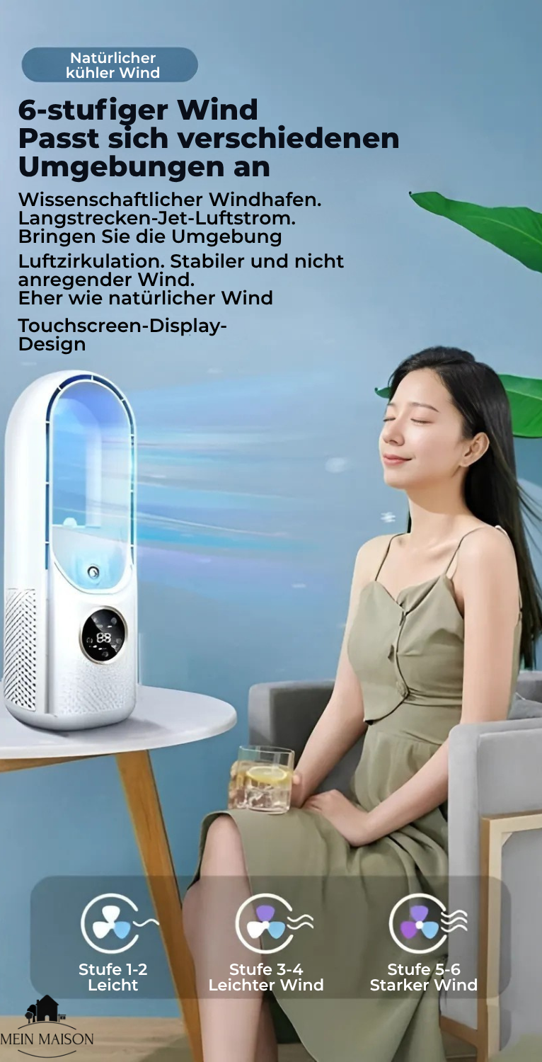 Airevo air cooler | Bladeless USB fan | 6 levels | Quietly &amp; with timer | Humidification 6