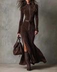 Alessia | Women's Long Suede Dress with Front Zip & Waist Belt – Elegant Fit for Any Occasion 3