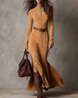 Alessia | Women's Long Suede Dress with Front Zip & Waist Belt – Elegant Fit for Any Occasion 6