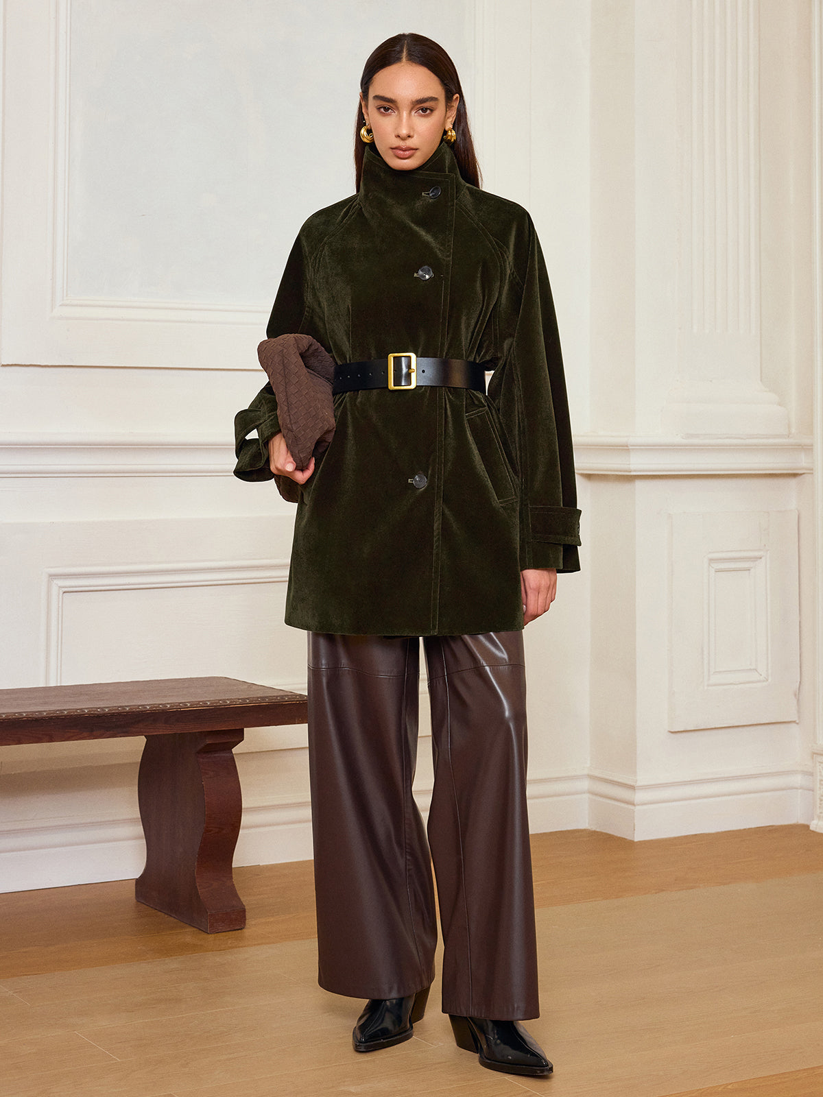 Alexandria | Pocketed Velvet Coat without Belt 1