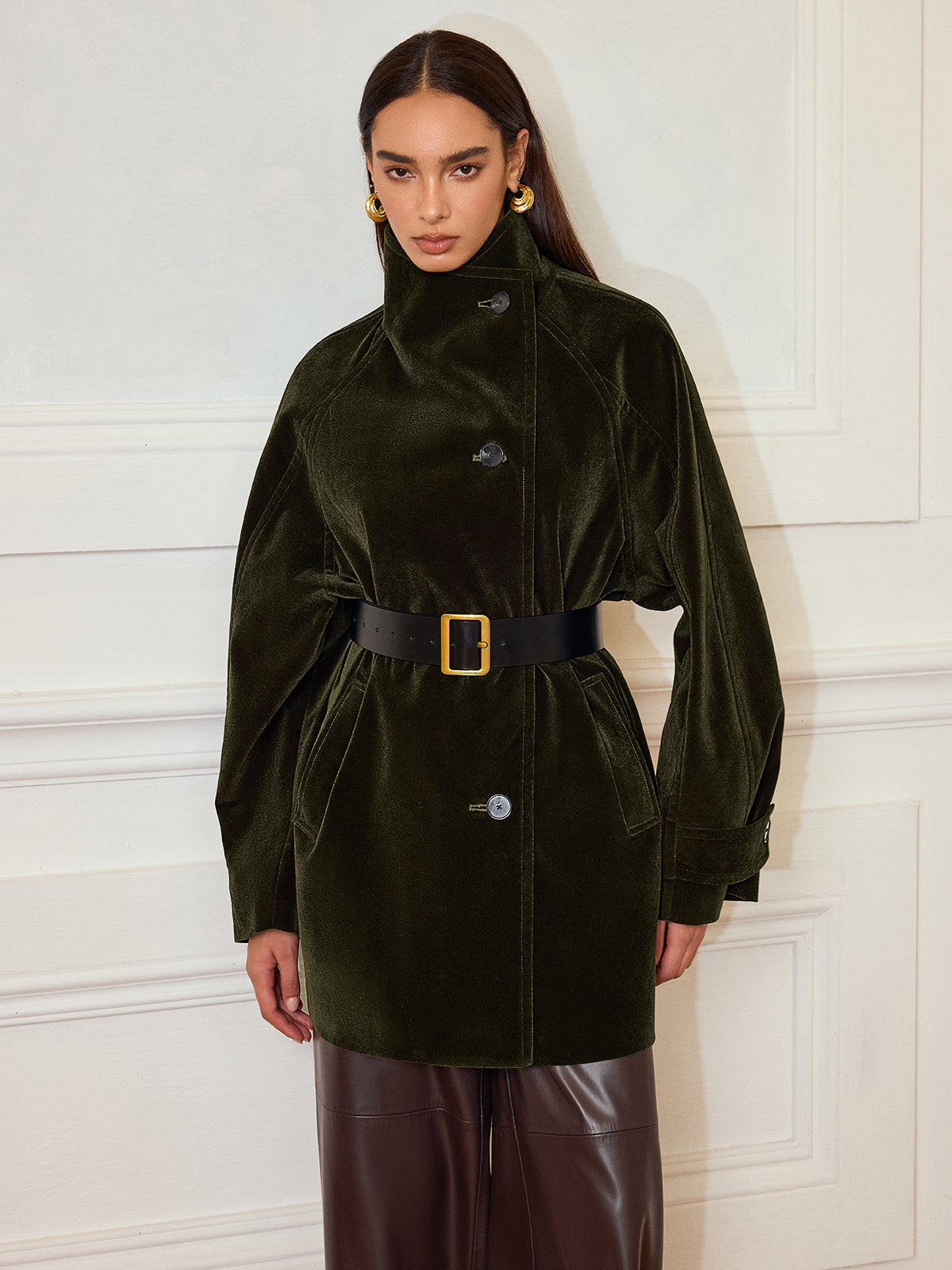 Alexandria | Pocketed Velvet Coat without Belt 3