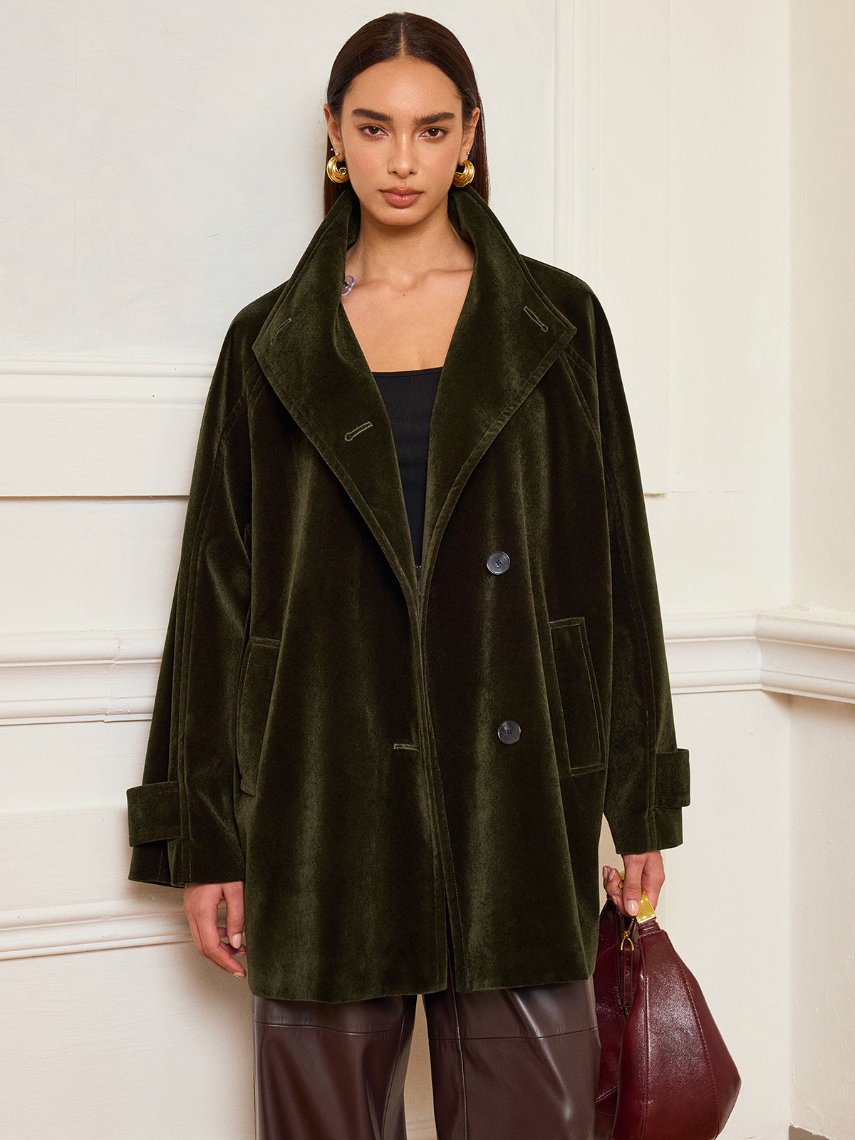 Alexandria | Pocketed Velvet Coat without Belt 4