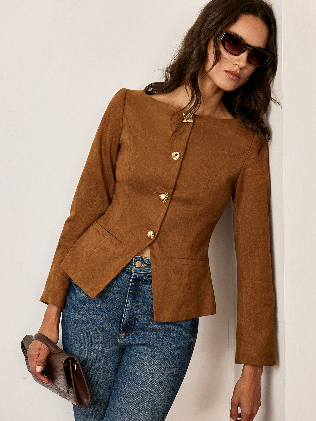 Amyra | Suede Fitted Metal Button Jacket 0