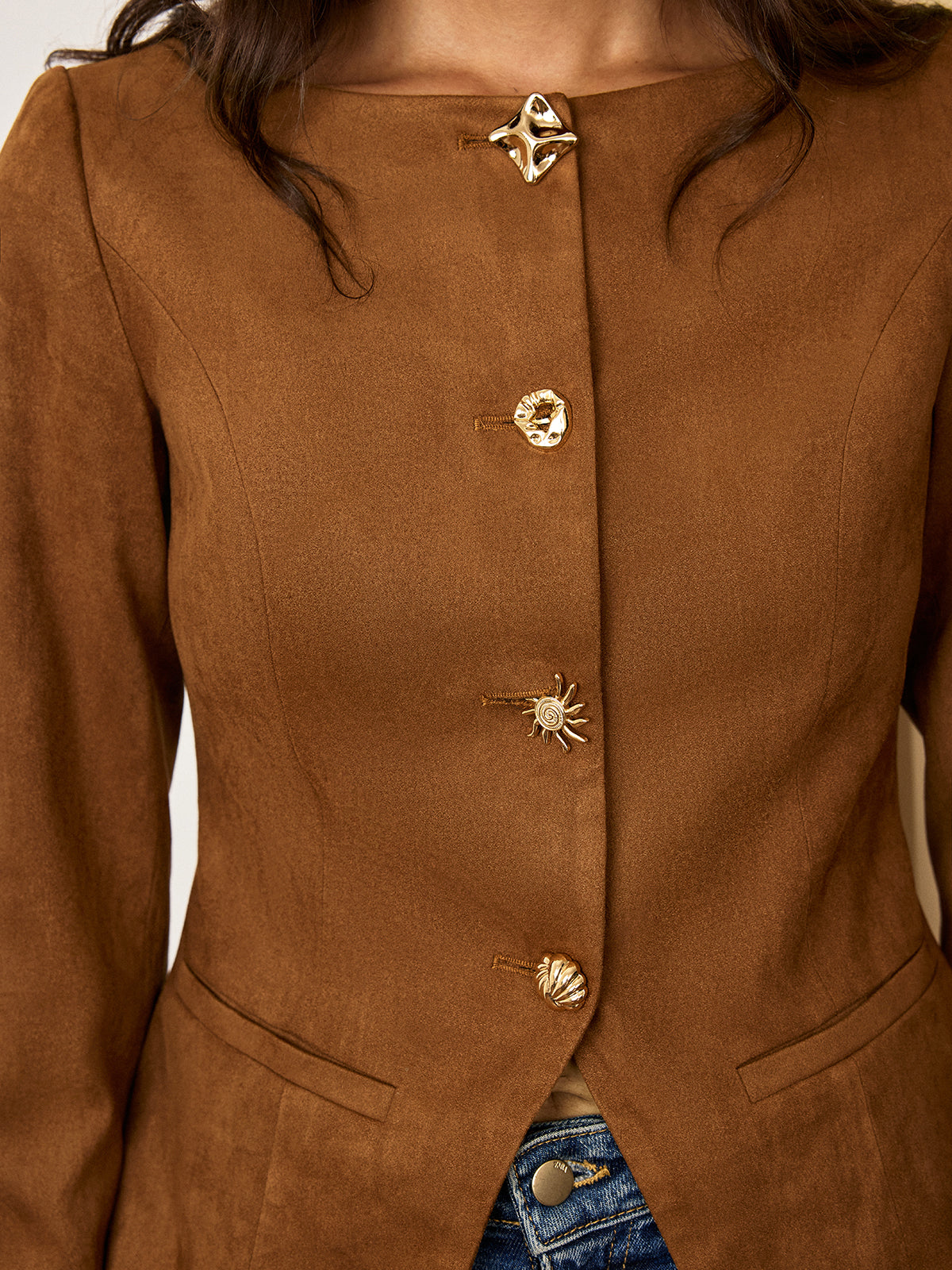 Amyra | Suede Fitted Metal Button Jacket 4