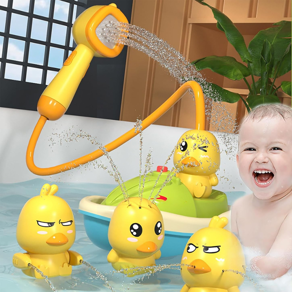 AquaTots | Bath Toy Set with Floating Ducks and Gentle Water Sprayer 0