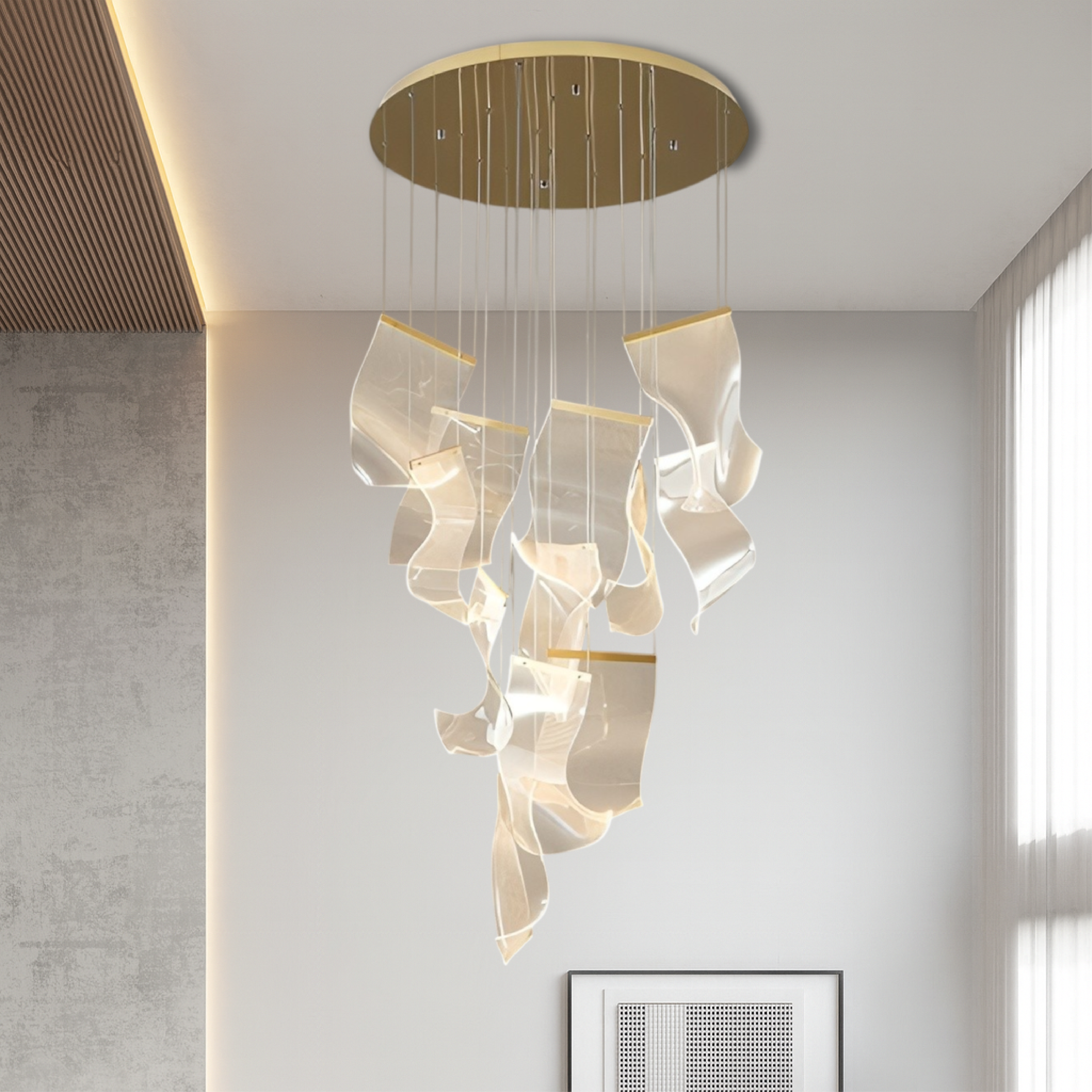 Archinea | Acrylic Gold Stair Chandelier for Modern Interior 0