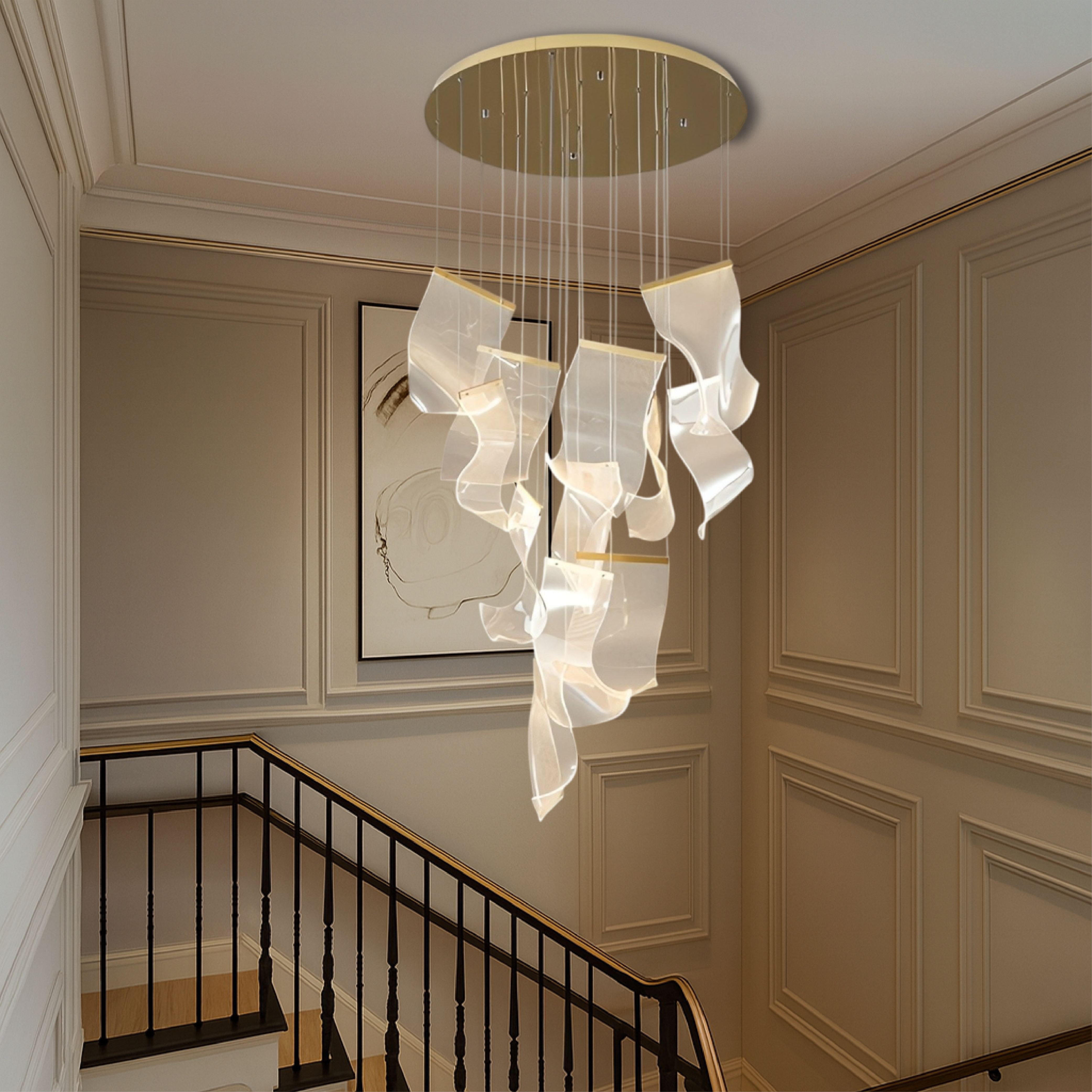 Archinea | Acrylic Gold Stair Chandelier for Modern Interior 1