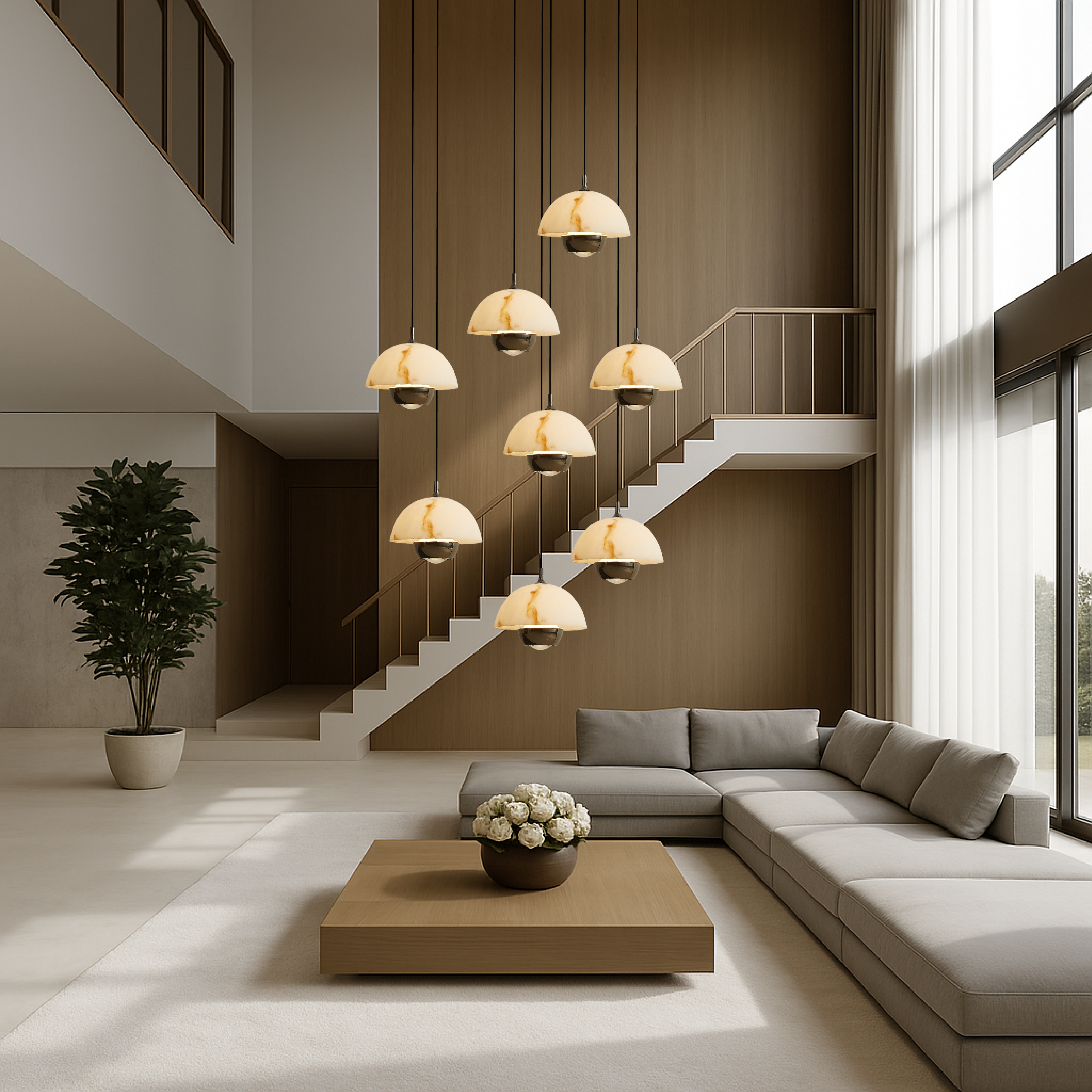 AureaStone | Refined Natural Marble Staircase Chandelier 2