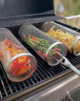 BBQ Grill Basket Stainless Steel Rotating Cylinder 0